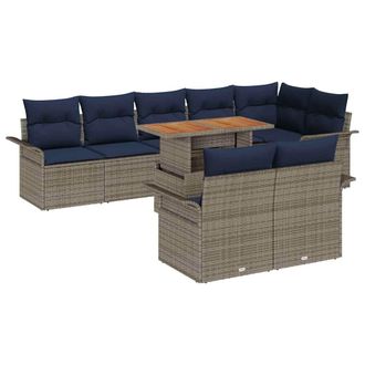 vidaXL Conjunto De Sof&aacute; De Jard&iacute;n Con Coj&iacute;n 9 Pcs Gris Y Azul Marino Vidaxl