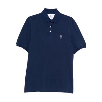 Brunello Cucinelli Tops, Heren, Blauw, M, Katoen, Blauw Poloshirt met Logo Borduursel