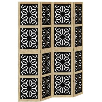 vidaXL Room Divider 4 Panels Brown and Black Solid Wood Paulownia Vidaxl