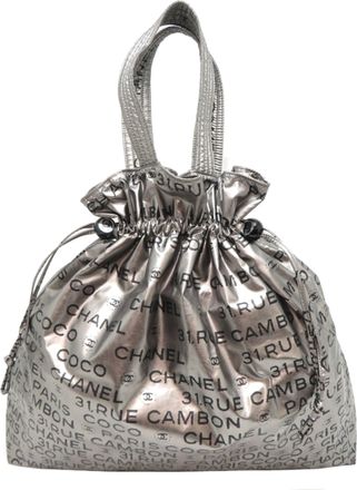 Chanel Black Silver Nylon Tote Bag (Pre-Owned)