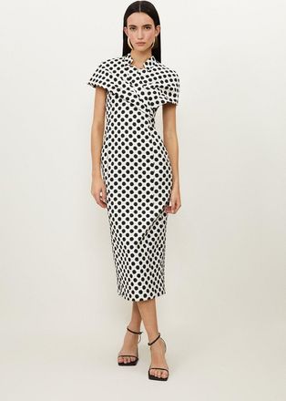 Karen Millen Petite Tailored Jacquard Spot Midi Pencil Dress