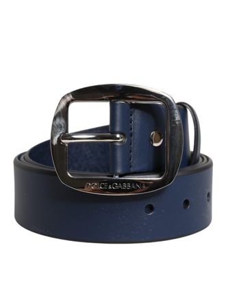 Dolce & Gabbana Blue Calf Leather Classic Metal Buckle Mens Belt
