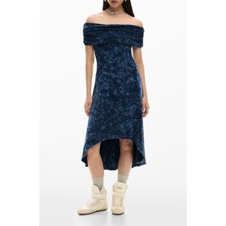 Desigual Off the Shoulder High-Low Dress in Blue at Nordstrom, Size X-Small