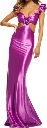 Sherri Hill Flutter Sleeve Cutout Mermaid Fitted Gown In Purple