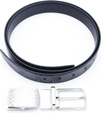 Coach Mens Belt Charcoal-Black Leather Accessories
