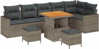 vidaXL Conjunto De Sof&aacute; De Jard&iacute;n 9 Pcs Gris Rat&aacute;n Sint&eacute;tico Vidaxl