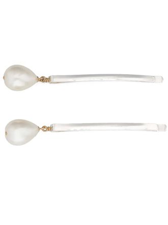 Beatriz Palacios Pearl Drop hair pins (set of two) - women - Gold Plated Brass/South Sea Pearl - One Size - Silver