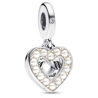 Pandora Pearlescent White Heart Double Dangle Charm