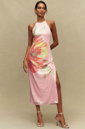 BHLDN Paulina Halter Printed Sequin Midi Dress