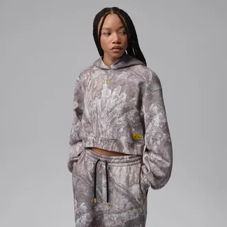 Nike Jordan Womens Jordan Brooklyn Realtree Cropped Pullover Hoodie in White | IU7251-100