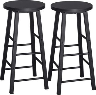 Woltu 2x Taburete De Bar Muebles Cocina Silla De Comedor Taburete Alto Para Salon Cocina Estructura De Metal Mdf Negro - Woltu