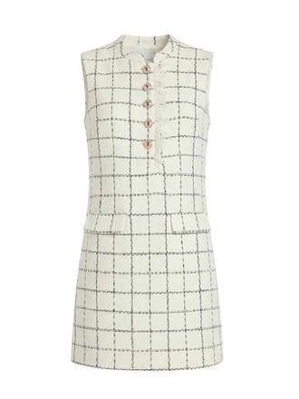 Self Portrait Check boucle lace trim mini dress