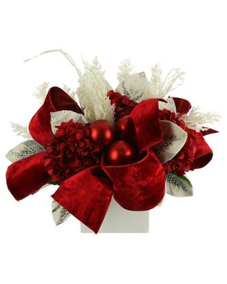 Creative Displays Inc. Christmas Arrangement With Hydrangeas, Snowy Branches & Bows
