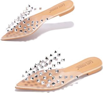 Cape Robbin Sierra Rhinestone Gem Pointy Toe Mule Flats (Sierra), Clear, 5.5 UK