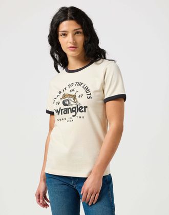 Wrangler T-Shirt WRANGLER WRANGLER T-Shirt Ringer Tee, Damen, Gr. XS, beige, Obermaterial: 100% Baumwolle CO., Shirts T-Shirt