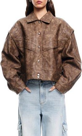 Lioness Hailey Oversize Faux Leather Bomber Jacket in Vintage Chocolate at Nordstrom Rack, Size X-Large