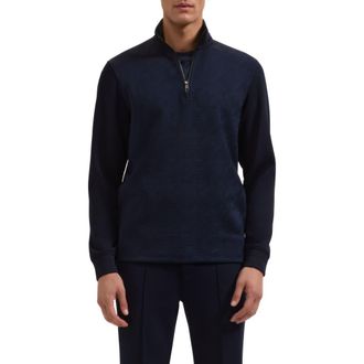 Bugatchi Soft Touch Quarter Zip Sweatshirt in Navy at Nordstrom, Size Xx-Large