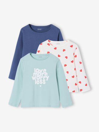 Vertbaudet 3er-Pack M&auml;dchen Shirts mit Print BASICS Oeko-Tex indigo-blau