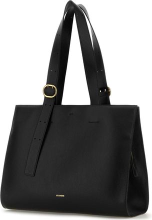 Jil Sander Womens Cannolo Shopping Shoulder Bag Black Leather Bovina