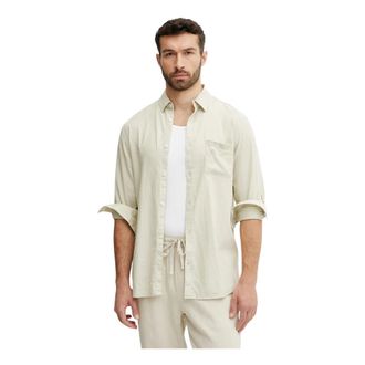 Guess Shirt met lange mouwen en borstzak - Heren - Casual Overhemden - Beige - L - Katoen - Overhemden