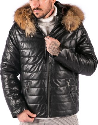 TruClothing Leather Puffer Jacket Hood Warm Infinity