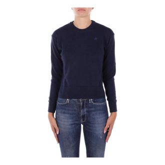 K-Way Round-neck Knitwear, female, Blue, L, Logo Front Jumper Cotton Cashmere Blend