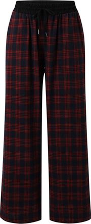 Generic Womens Check Pattern Trousers with Elastic Waist Straight Leg Smart Casual Pants Comfortable Stretch Pull-On Design for Travel Work and Everyday Wear 