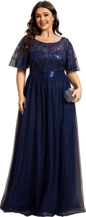 Ever-pretty Plus Size Ladies Floor Length Long Evening Dress for Weddings Navy Blue 20UK