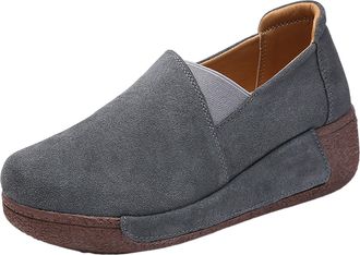 Generic Autumn Women Casual Shoes Round Toe Everyday Comfort Flock Mid Heel Platform Thick Sole Shake Footwear for Ladies Walking (Grey, 6.5)