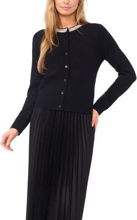 Halogen Rhinestone Collar Cardigan in Rich Black at Nordstrom Rack, Size X-Small