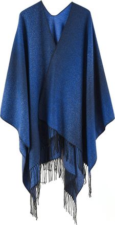 Feoya Ladies Tassel Poncho Cape Reversible Oversized Shawl Womens Stylish Open Front Wrap Casual Outfits