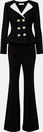 Self Portrait Peplum cr&ecirc;pe flared jumpsuit