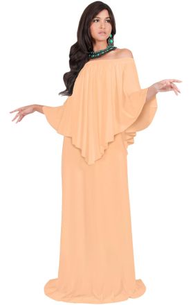 Koh Koh Womens 2025 Loose Fit Strapless Off Shoulder Flattering Cocktail Maxi Dress, Light Pink Peach, M