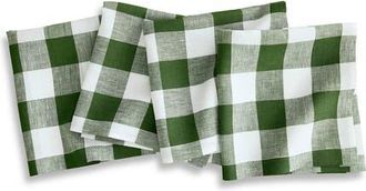Solino Home Linen Dinner Napkins Set of 4, 20 x 20 Inch for Dining Table, Holiday and Everyday Table Decor - Buffalo Check in Olive And White at