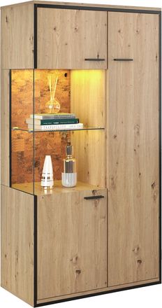 STILVORA Vitrina Con 1 Puerta De Cristal, 3 Estantes Regulables Y Led 15 Colores, Estilo Moderno, En Mdf, Natural, 77,5&times;40&times;150 Cm