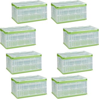 Relaxdays Relaxdays - Pack de 8 Cajas de Almacenaje con Tapa Plegables, Plástico, Transparente-Verde, 31.5 x 59.5 x 39.5 cm