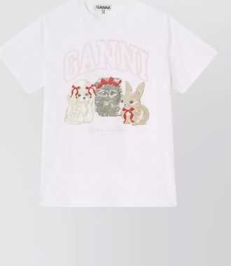 Ganni graphic print crew neck short sleeve top