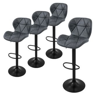 ML Design Ml-design - Set 4x Taburetes De Bar De Piel Sint&eacute;tica Antracita, Sillas De Mostrador Giratorias 360&deg; Con Altura Regulable 59 - 79 Cm, Asiento De Bistr