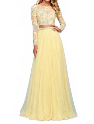 Sherri Hill Multi Beaded Two Piece Gown In Light Yellow