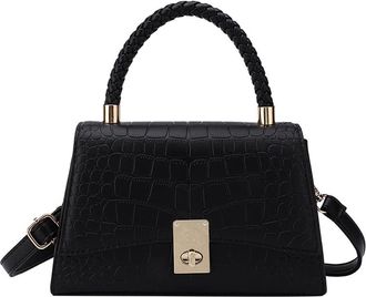 Generic Women Crocodile Pattern Crossbody Bag Fashion Satchel Top Handle Flap Purse Handbag Leather Tote Shoulder Bags (Black)