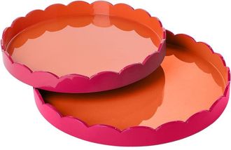 Two's Company Set Of 2 Scalloped Dual Tone Lacquered Tays