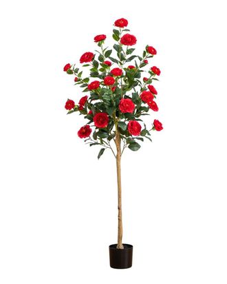 Nearly Natural 5Ft Artificial Red Camellia Rose Tree