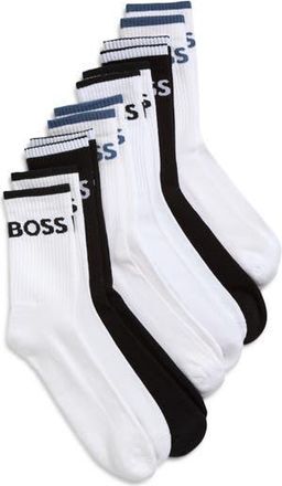 BOSS Assorted 6-Pack Stretch Quarter Socks in Black/White Multi at Nordstrom Rack, Size 7-13
