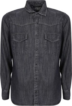 Original Vintage Zwarte Denim Shirt met Tweelingflap - Heren - Casual Overhemden - Zwart - M - Denim - Overhemden