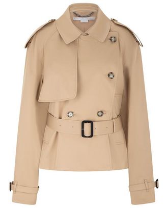 Stella McCartney Kurz-Trenchcoat au Bio-Baumwoll-Gabardine, Frau, Beige, 34