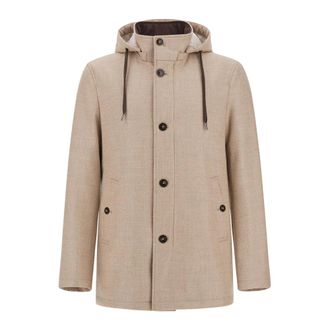 Herno Wool and Silk Rain System Carcoat - Heren - Mantel - Beige - M - Wol - Jassen