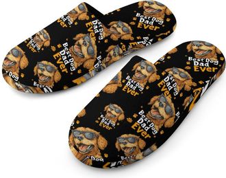 Generic Best Dog Dad Ever Mens Cotton Slippers Memory Foam Comfort House Shoes Winter Indoor Slipper for Hotel Casa Spa