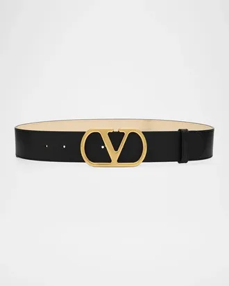Valentino Garavani VLogo Signature Reversible Shiny Calfskin Belt 40MM