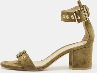 Gianvito Rossi Green Suede Portofino Ankle Strap Sandals