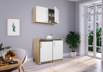 Respekta Cucina Mini Cucina Cucina Singola Angolo Cottura Dispensa Rovere Bianco Levin 100 Cm Respecta